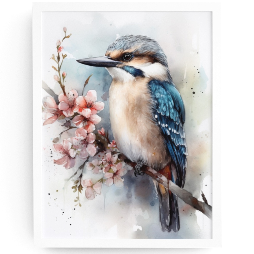 Watercolor Kookaburra Bird Portrait Wall Art Illustration Print Unframed